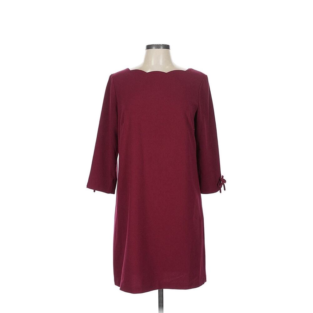 Talbots Women’s 8 Burgundy High Neck Knee Length Bow Sleeve Classy Office Church